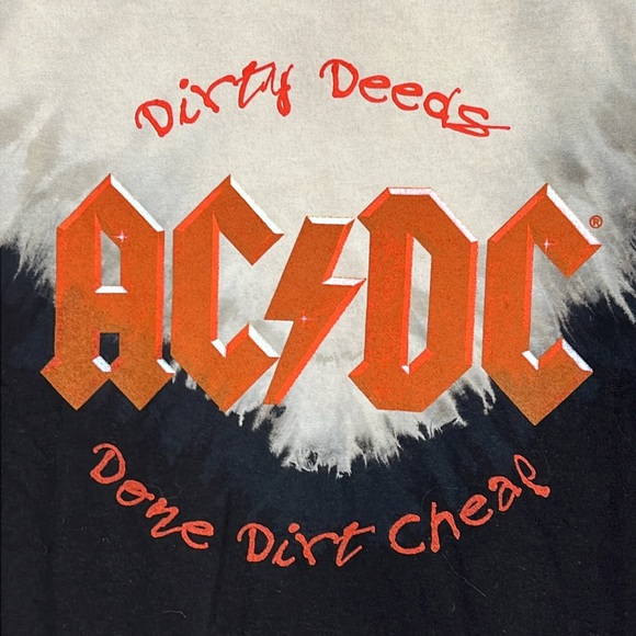 AC/DC two tone bleach dyed crew neck cap sleeve rocker t-shirt - Picture 7 of 8